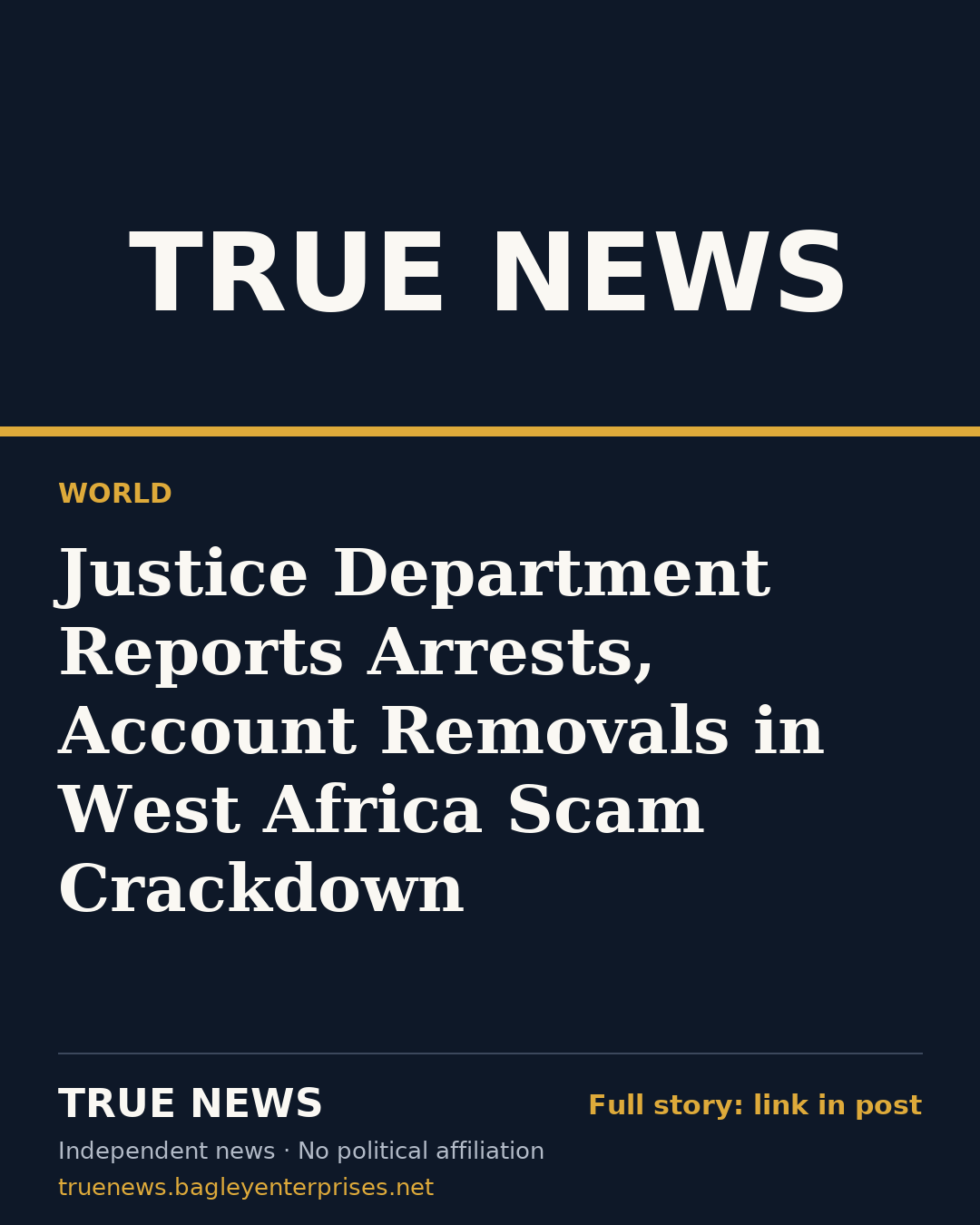Share card: Justice Department Reports Arrests, Account Removals in West Africa Scam Crackdown