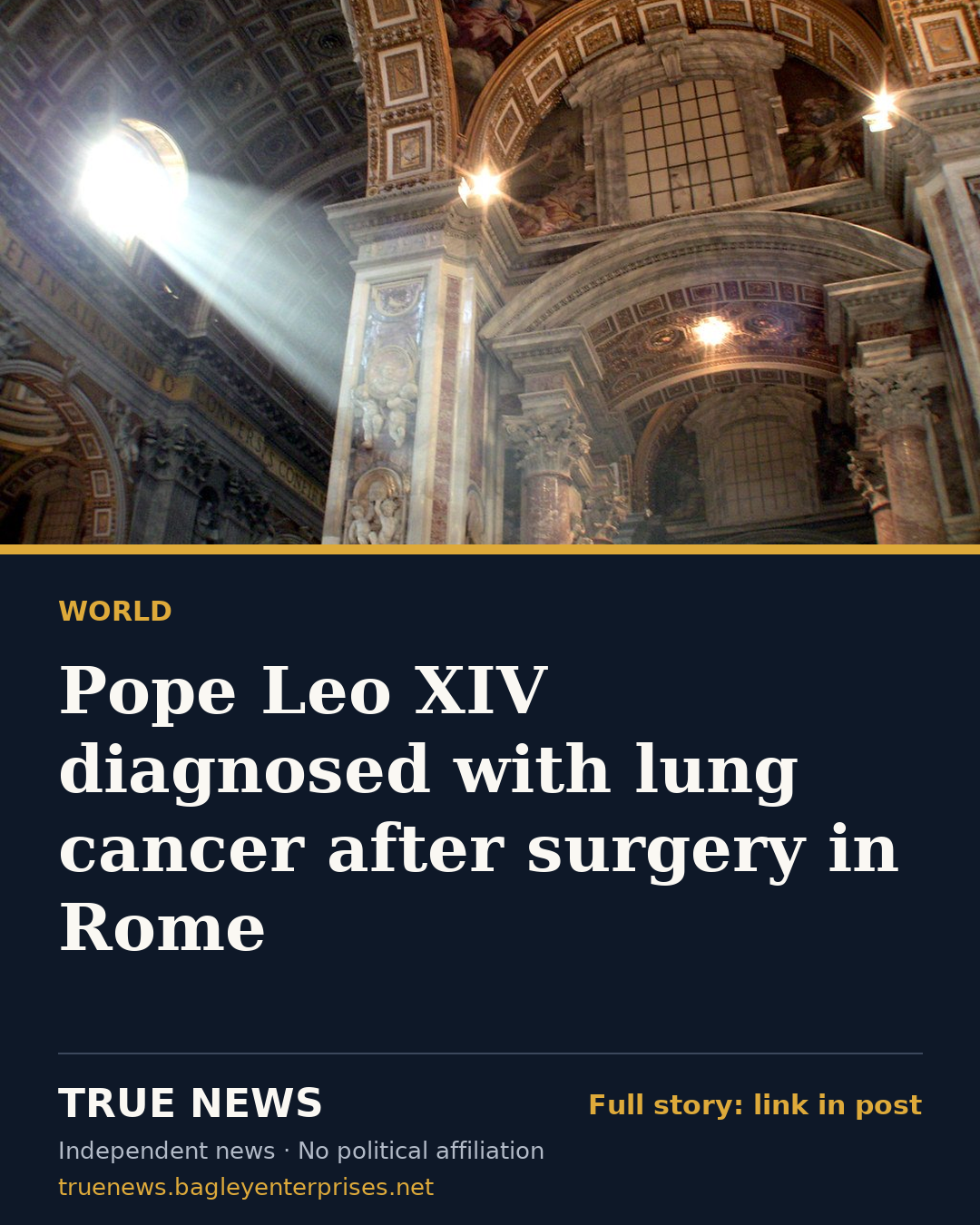 Share card: Pope Leo XIV diagnosed with lung cancer after surgery in Rome