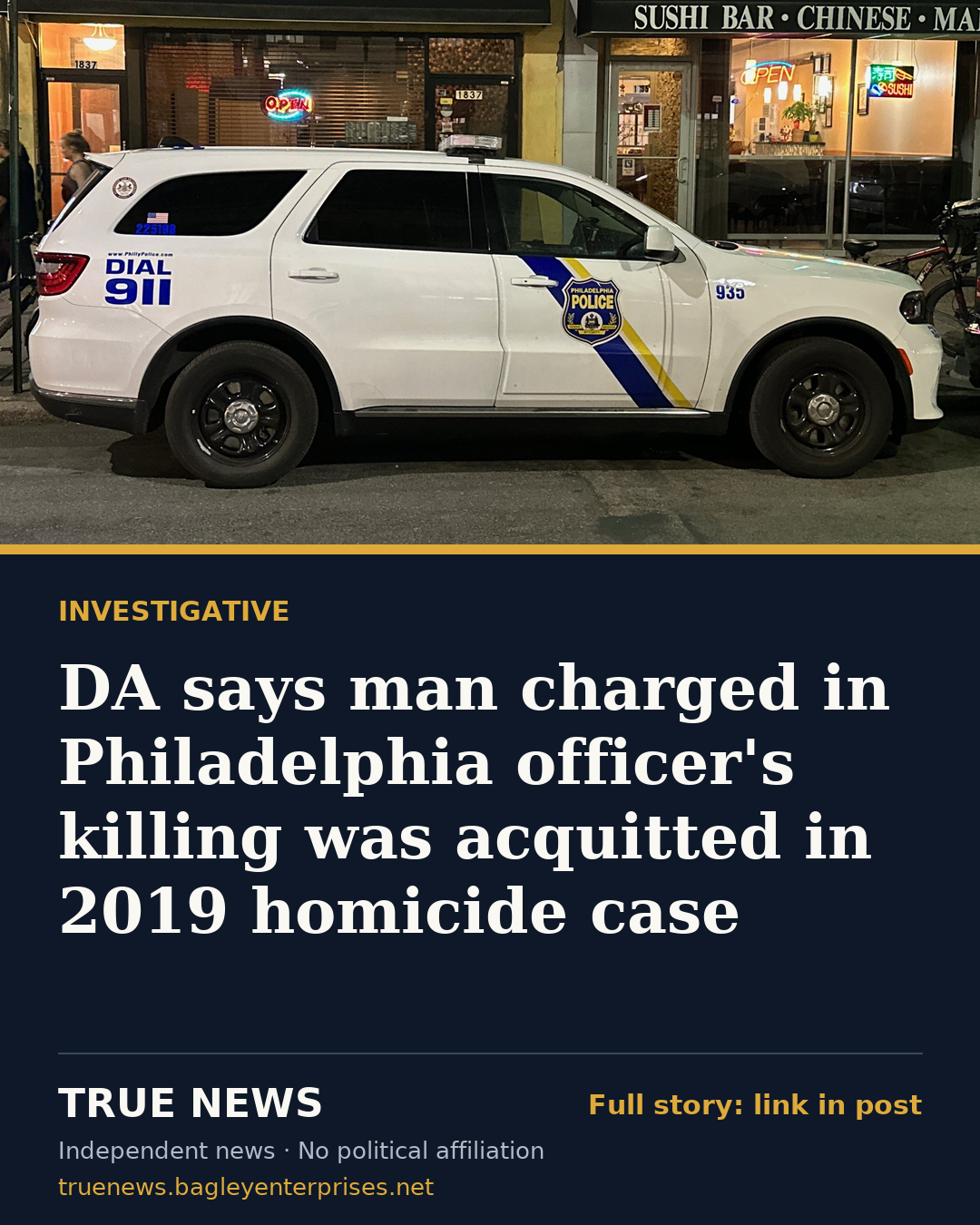 Share card: DA says man charged in Philadelphia officer's killing was acquitted in 2019 homicide case