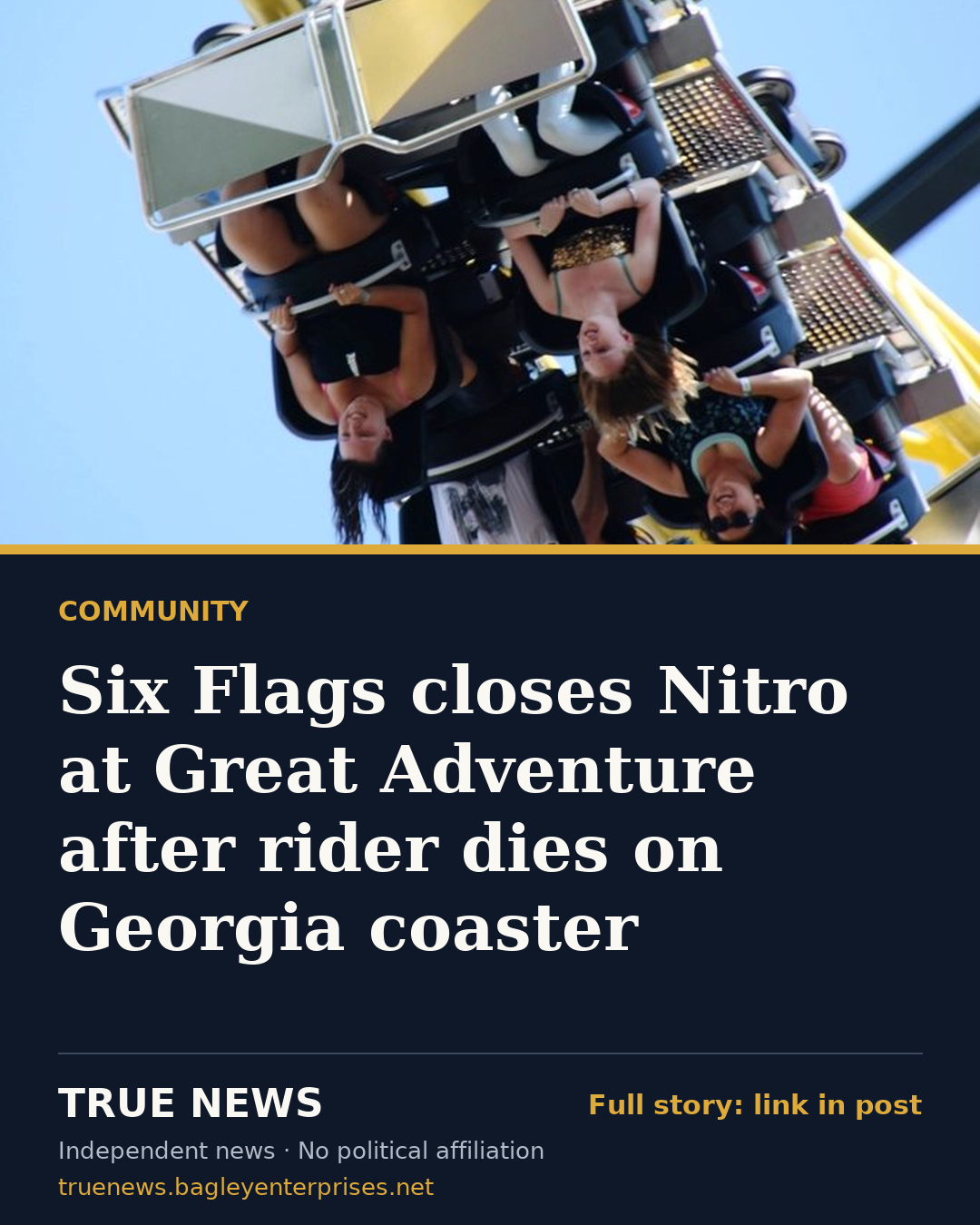 Share card: Six Flags closes Nitro at Great Adventure after rider dies on Georgia coaster