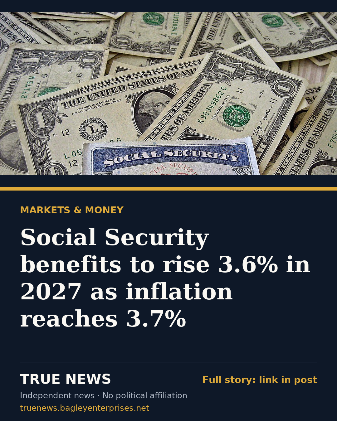 Share card: Social Security benefits to rise 3.6% in 2027 as inflation reaches 3.7%