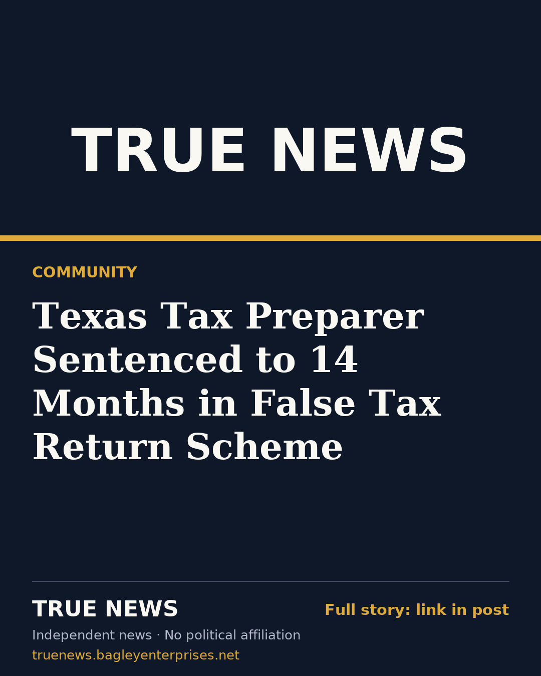 Share card: Texas Tax Preparer Sentenced to 14 Months in False Tax Return Scheme