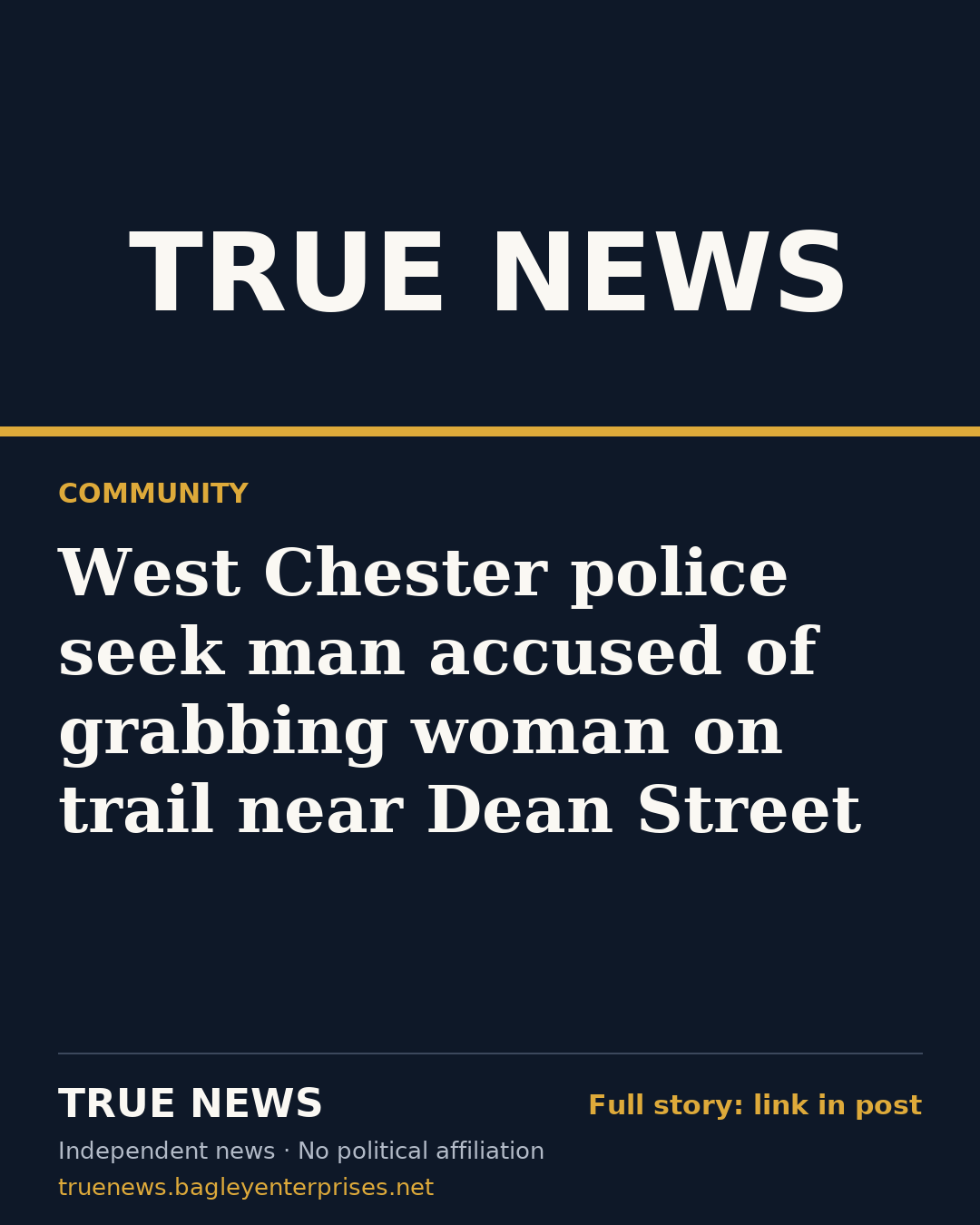 Share card: West Chester police seek man accused of grabbing woman on trail near Dean Street
