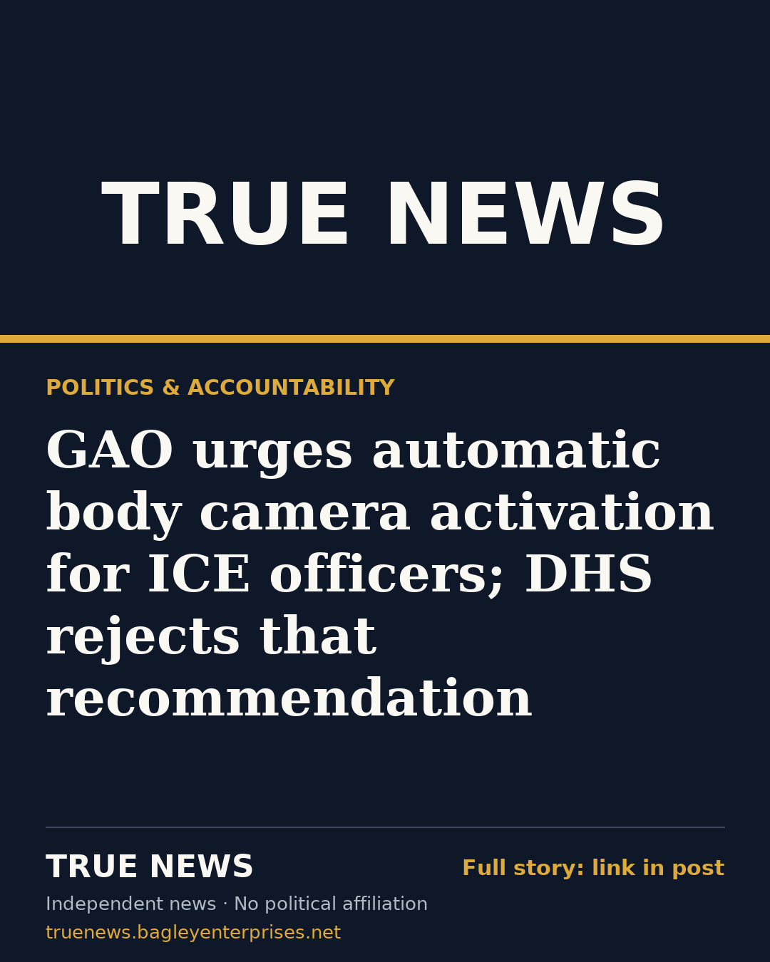 Share card: GAO urges automatic body camera activation for ICE officers; DHS rejects that recommendation