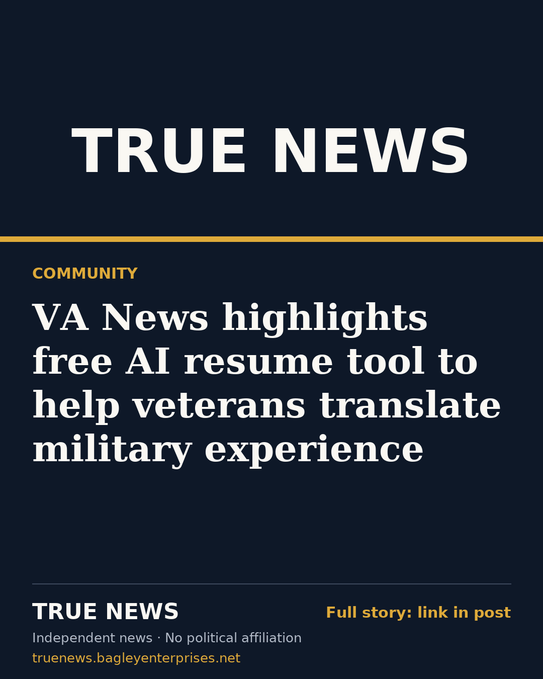 Share card: VA News highlights free AI resume tool to help veterans translate military experience
