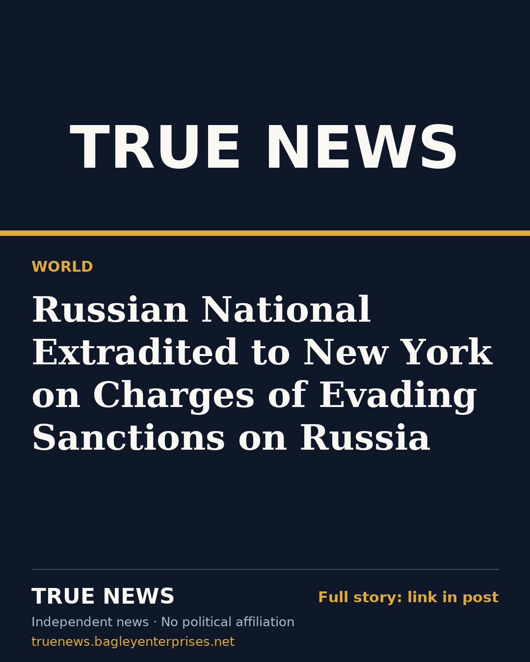 Share card: Russian National Extradited to New York on Charges of Evading Sanctions on Russia