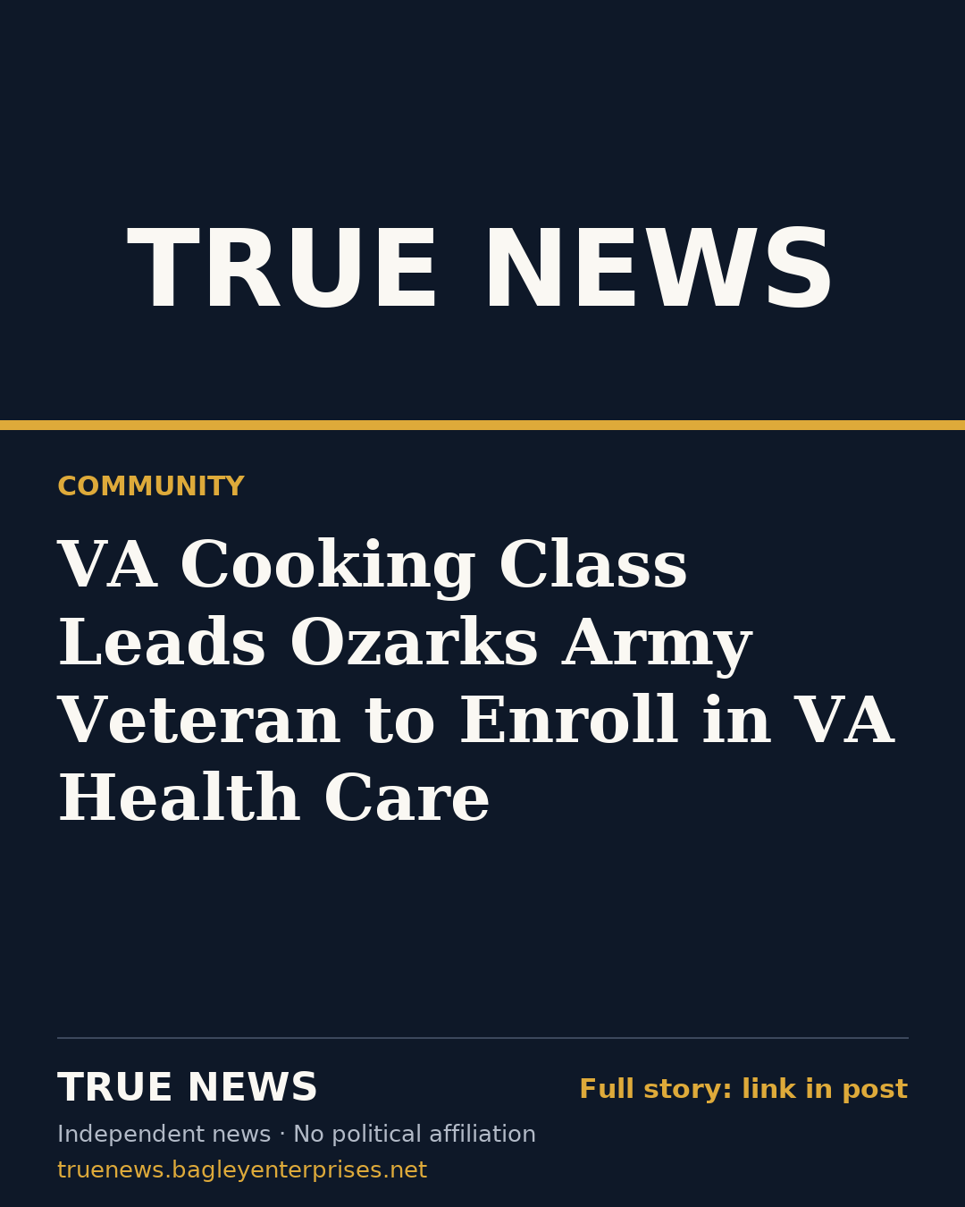 Share card: VA Cooking Class Leads Ozarks Army Veteran to Enroll in VA Health Care
