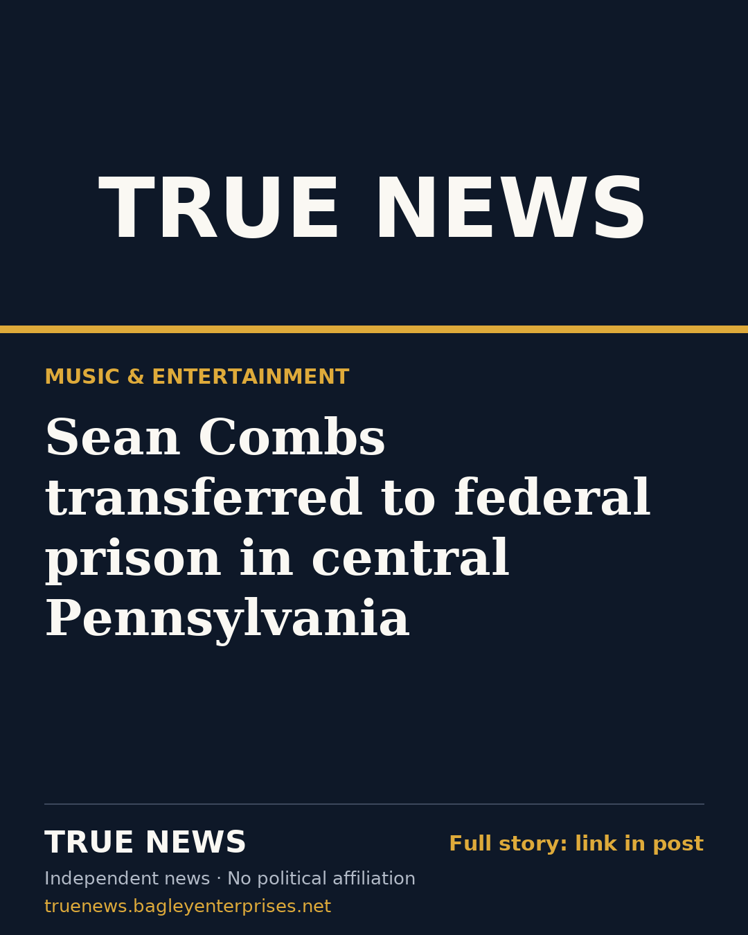 Share card: Sean Combs transferred to federal prison in central Pennsylvania