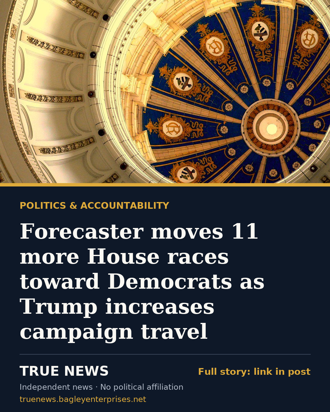 Share card: Forecaster moves 11 more House races toward Democrats as Trump increases campaign travel