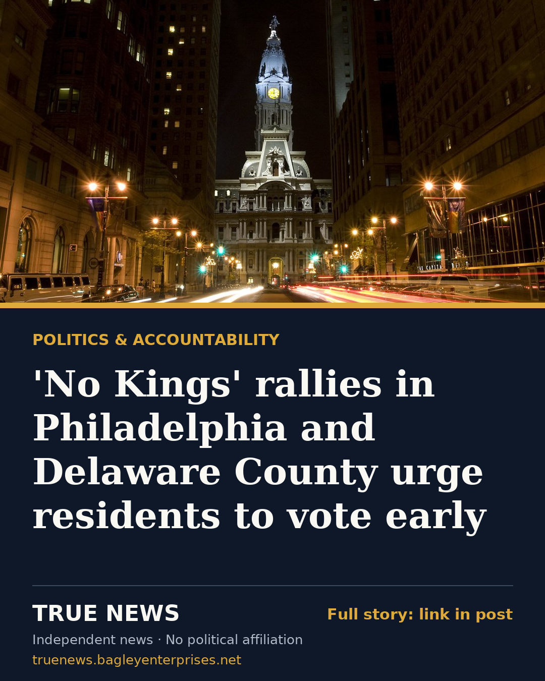Share card: 'No Kings' rallies in Philadelphia and Delaware County urge residents to vote early