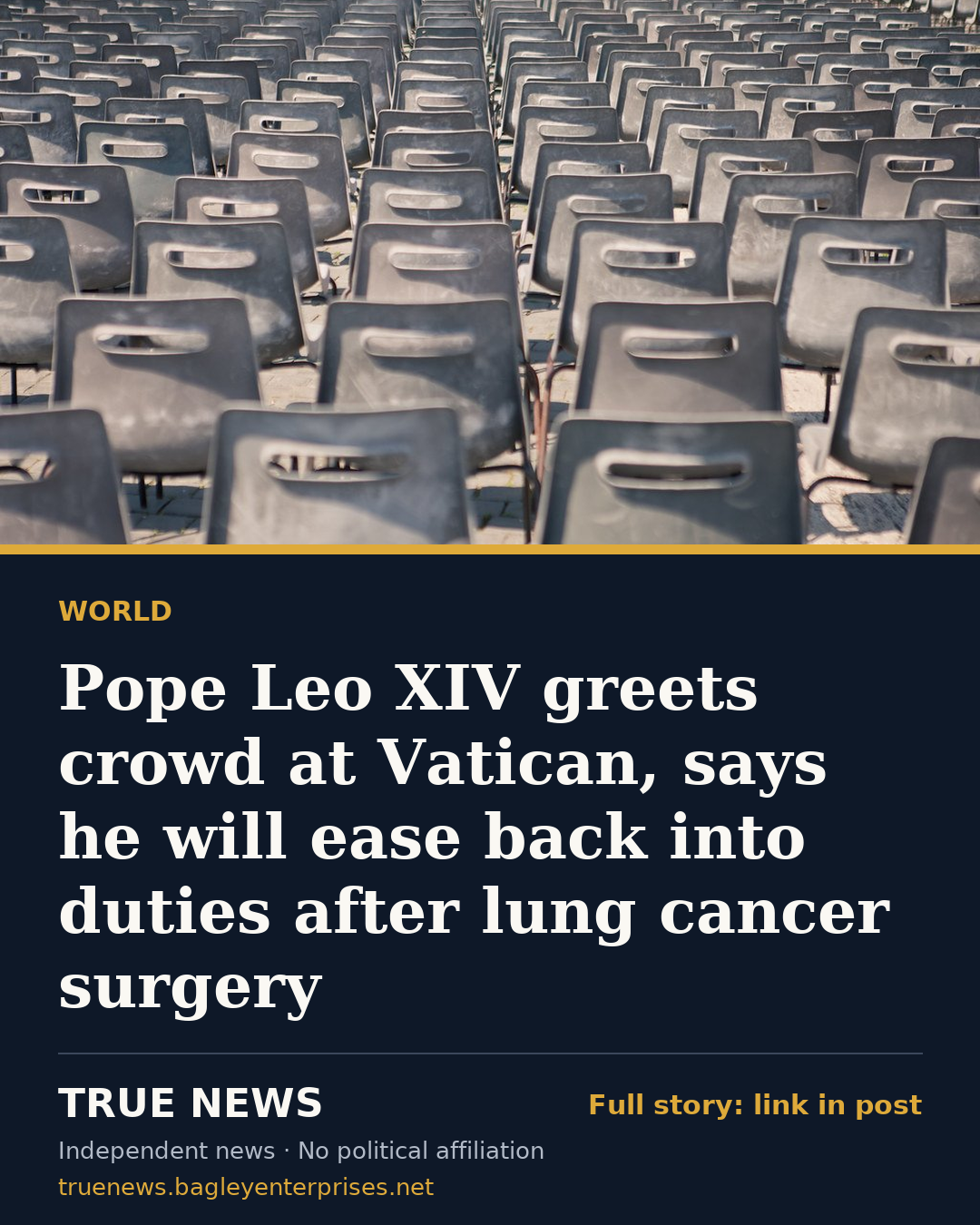 Share card: Pope Leo XIV greets crowd at Vatican, says he will ease back into duties after lung cancer surgery