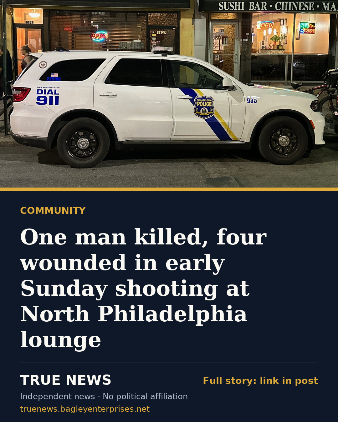 Share card: One man killed, four wounded in early Sunday shooting at North Philadelphia lounge