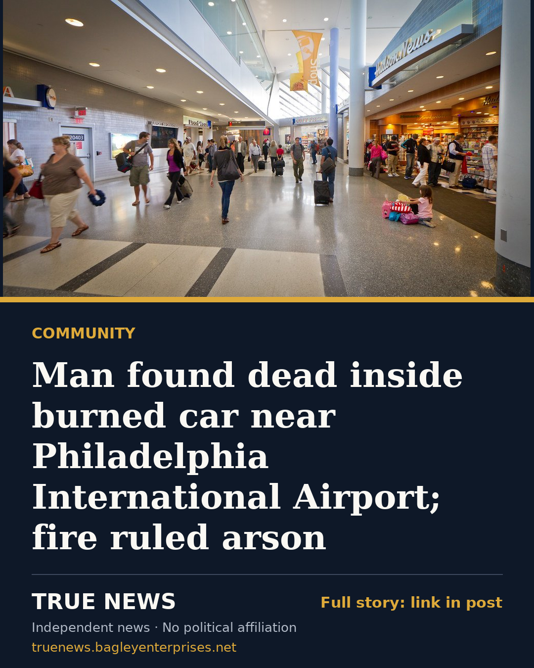 Share card: Man found dead inside burned car near Philadelphia International Airport; fire ruled arson