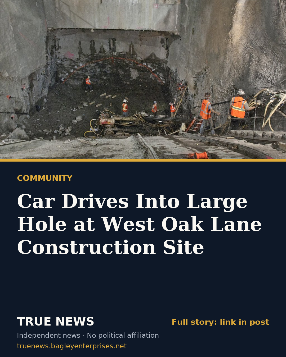 Share card: Car Drives Into Large Hole at West Oak Lane Construction Site