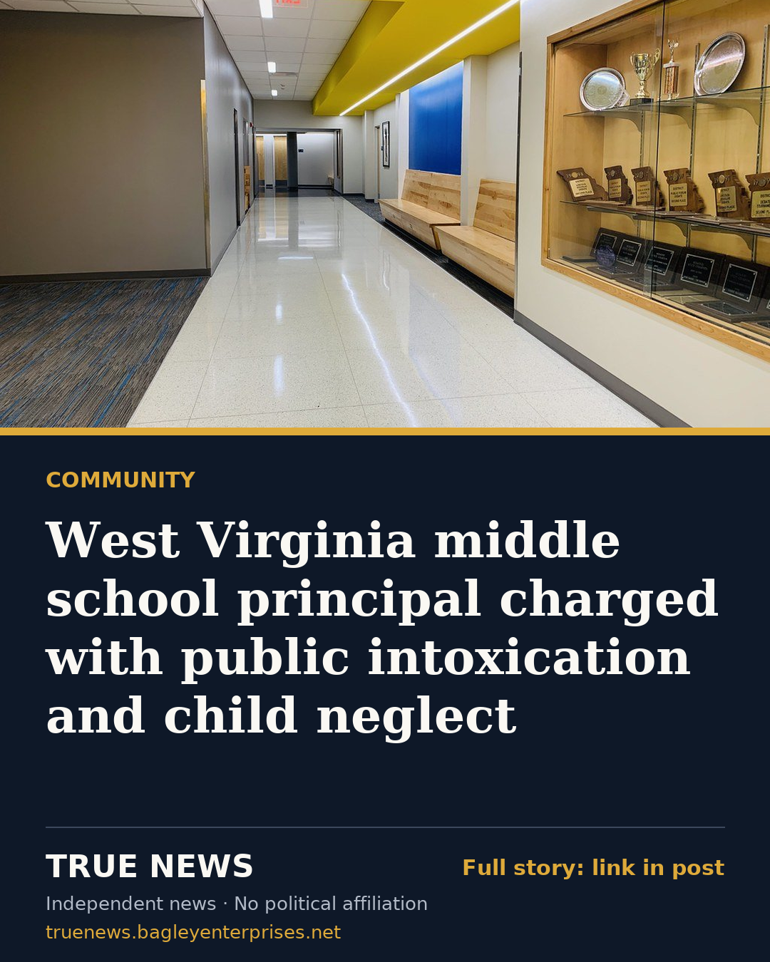 Share card: West Virginia middle school principal charged with public intoxication and child neglect