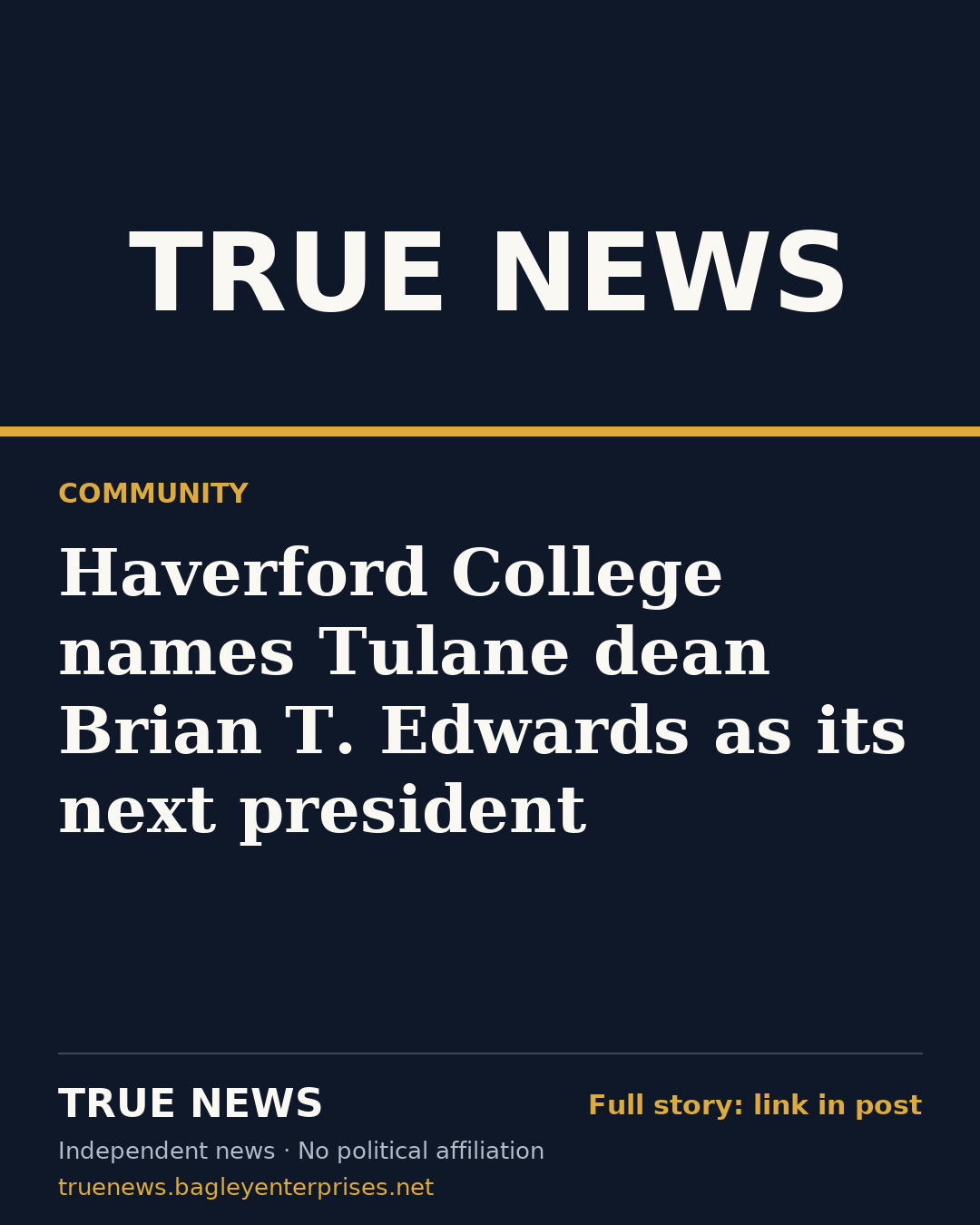 Share card: Haverford College names Tulane dean Brian T. Edwards as its next president