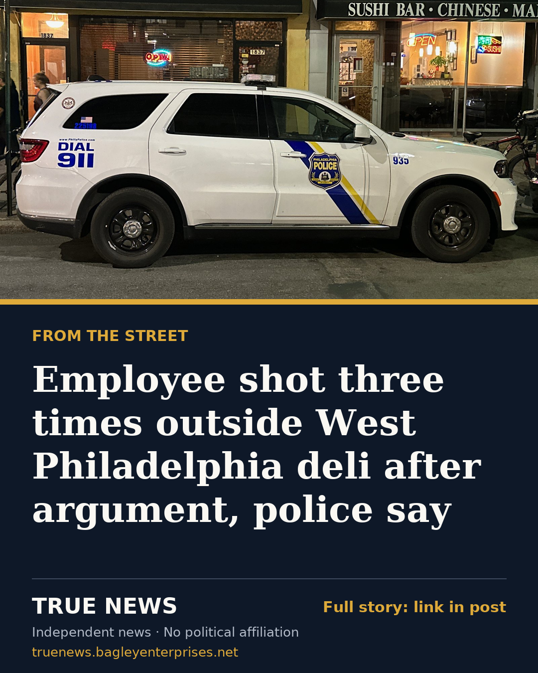 Share card: Employee shot three times outside West Philadelphia deli after argument, police say