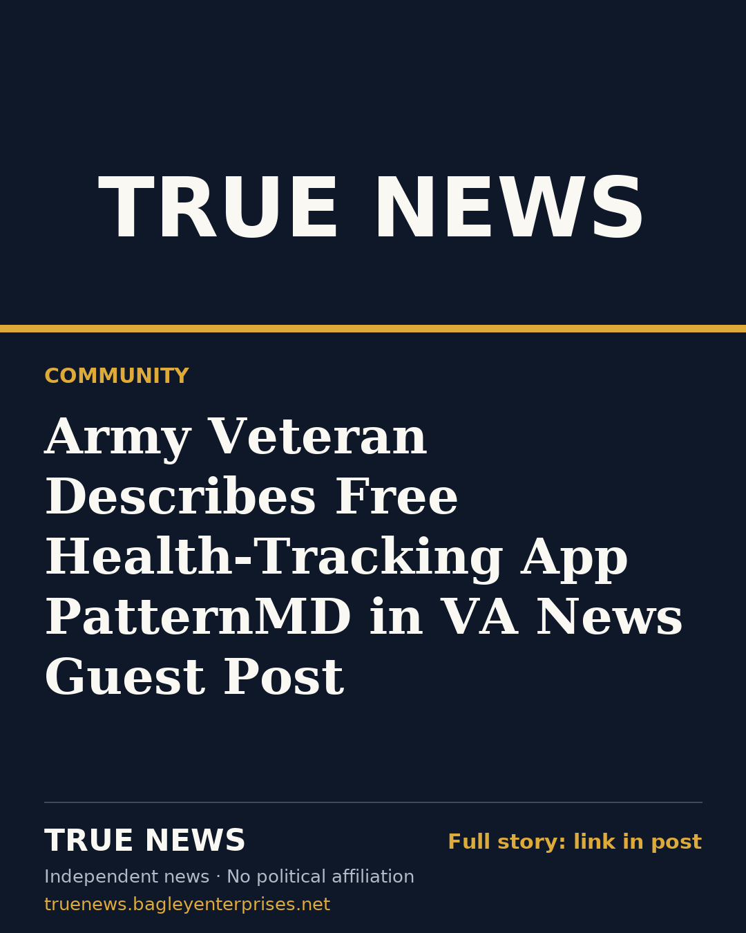 Share card: Army Veteran Describes Free Health-Tracking App PatternMD in VA News Guest Post