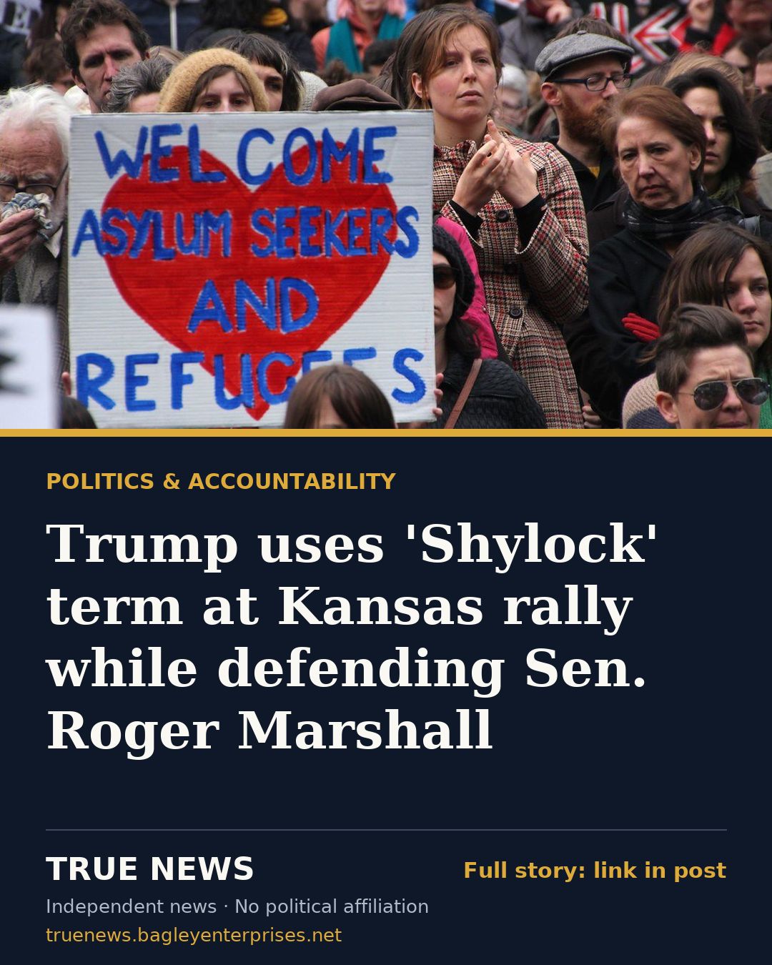 Share card: Trump uses 'Shylock' term at Kansas rally while defending Sen. Roger Marshall
