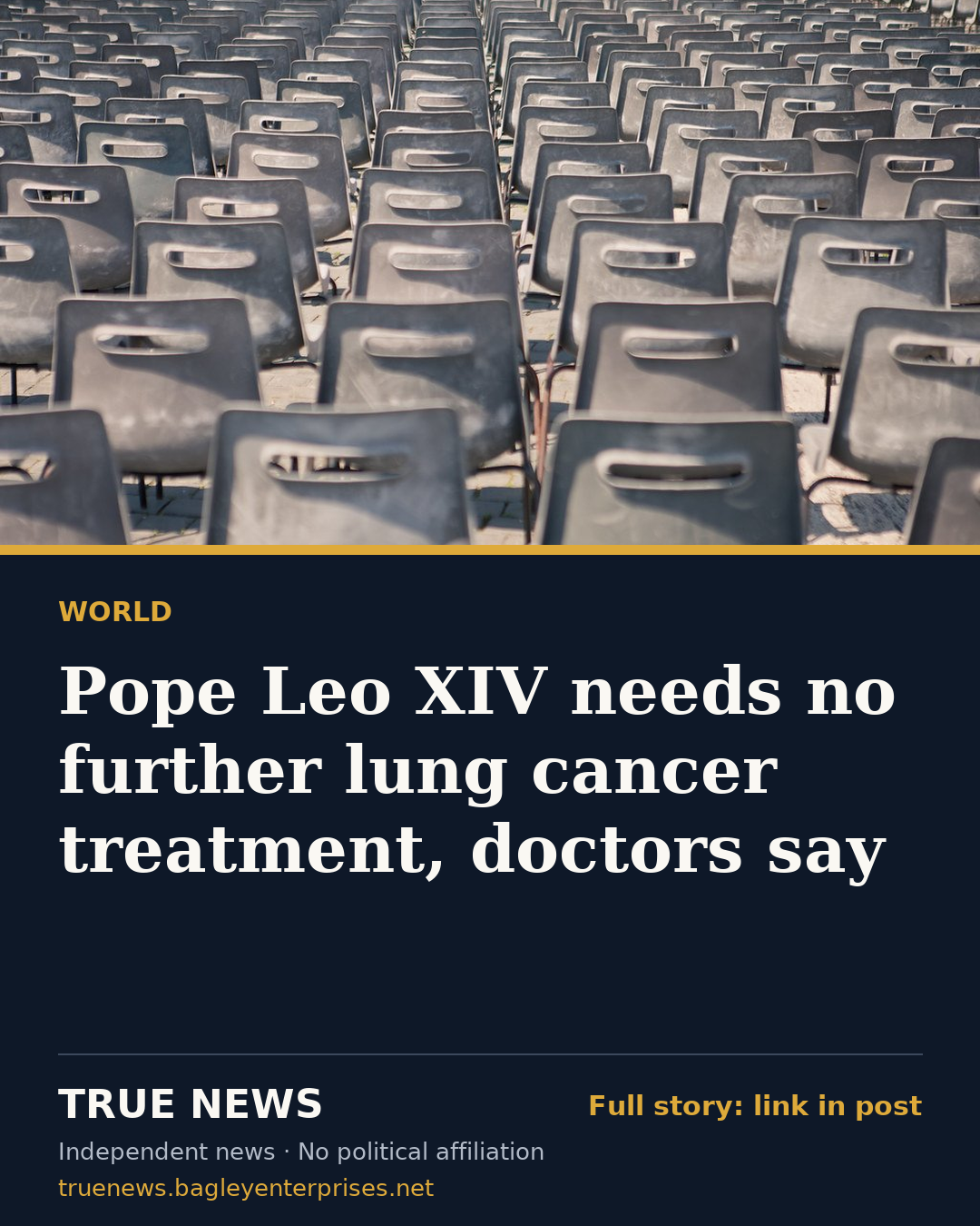 Share card: Pope Leo XIV needs no further lung cancer treatment, doctors say