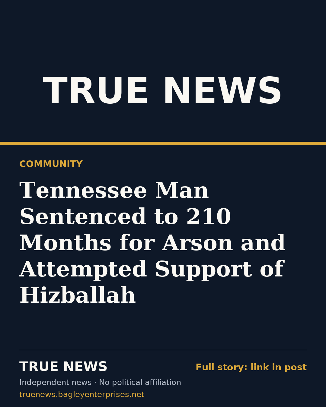 Share card: Tennessee Man Sentenced to 210 Months for Arson and Attempted Support of Hizballah