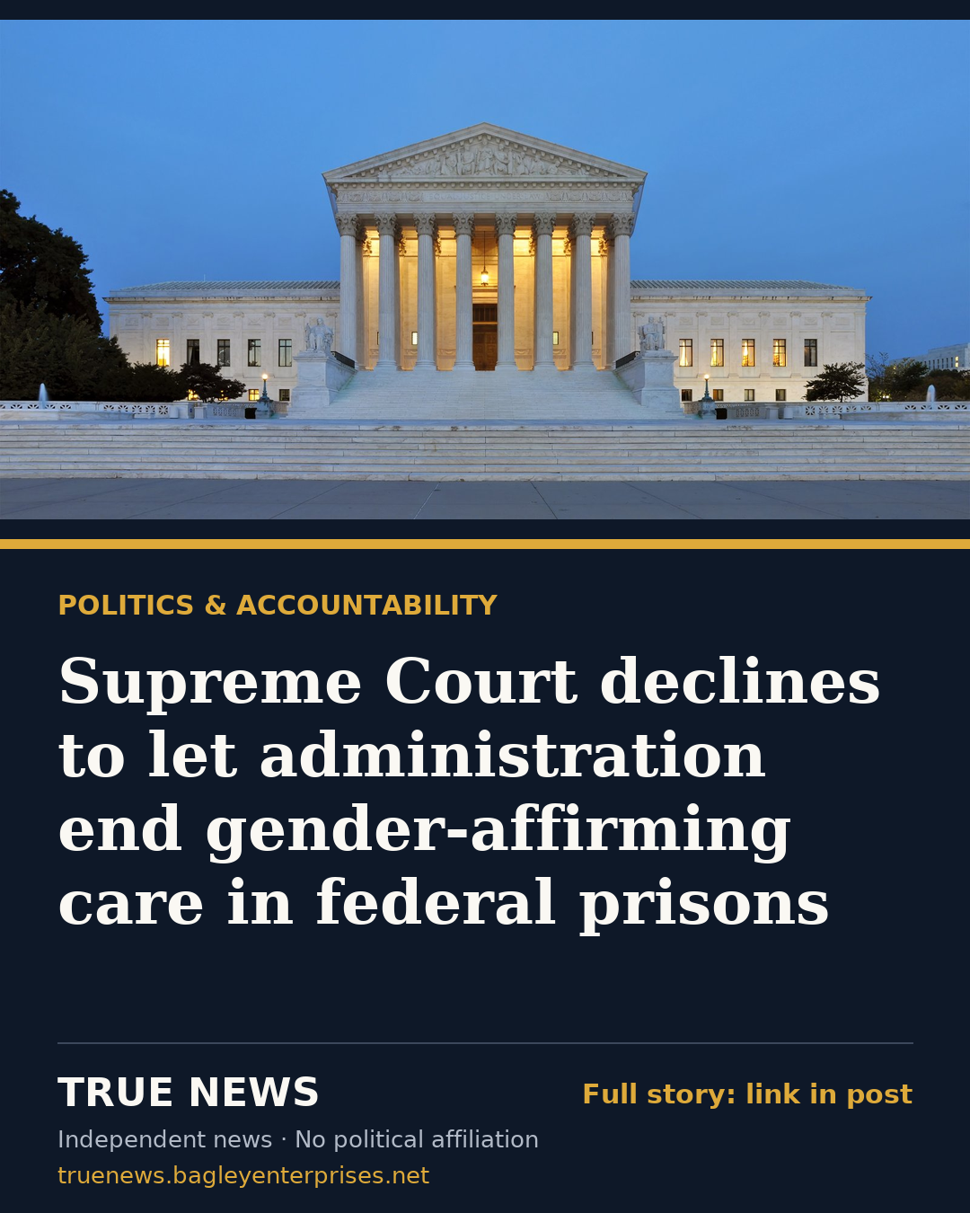 Share card: Supreme Court declines to let administration end gender-affirming care in federal prisons
