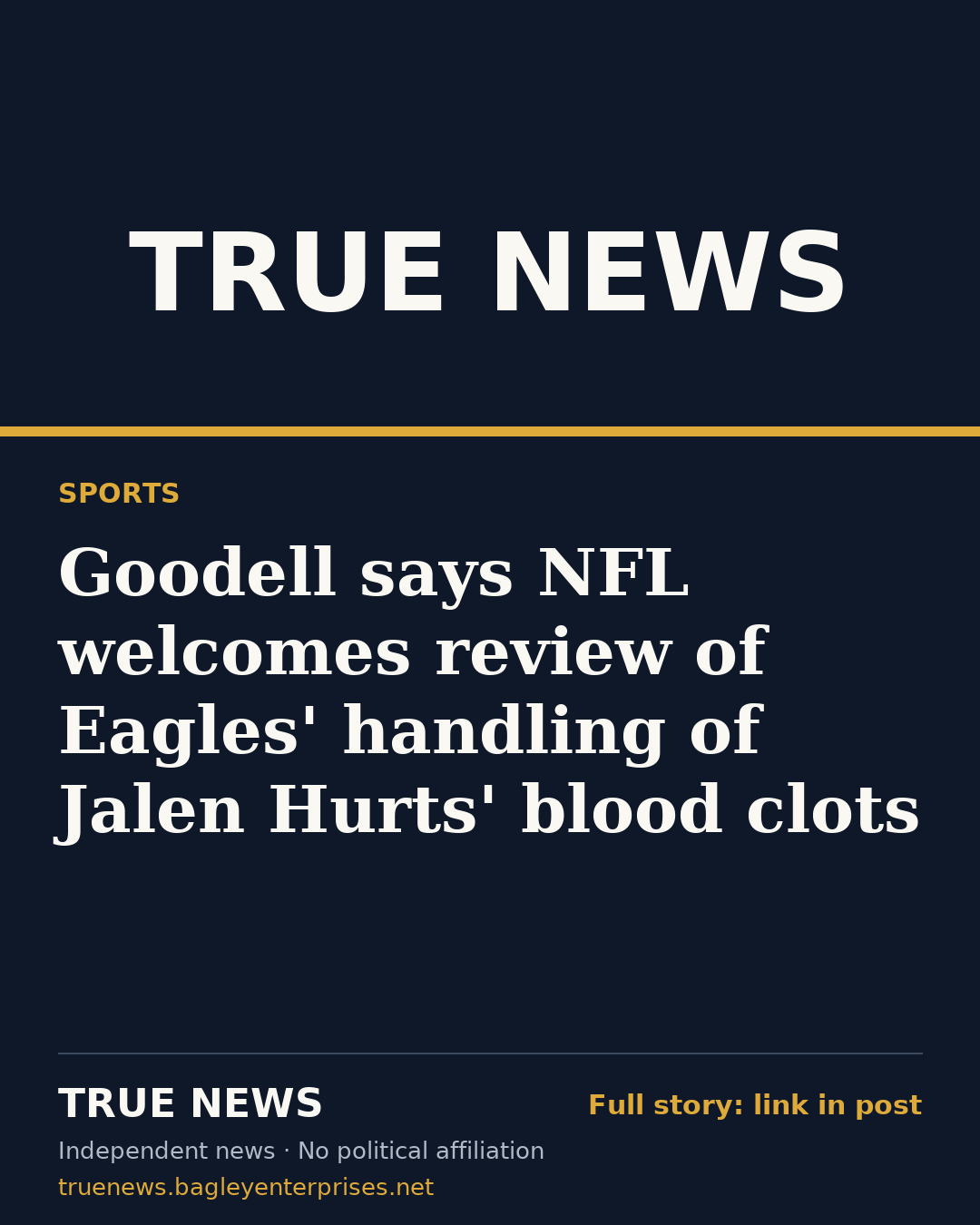 Share card: Goodell says NFL welcomes review of Eagles' handling of Jalen Hurts' blood clots