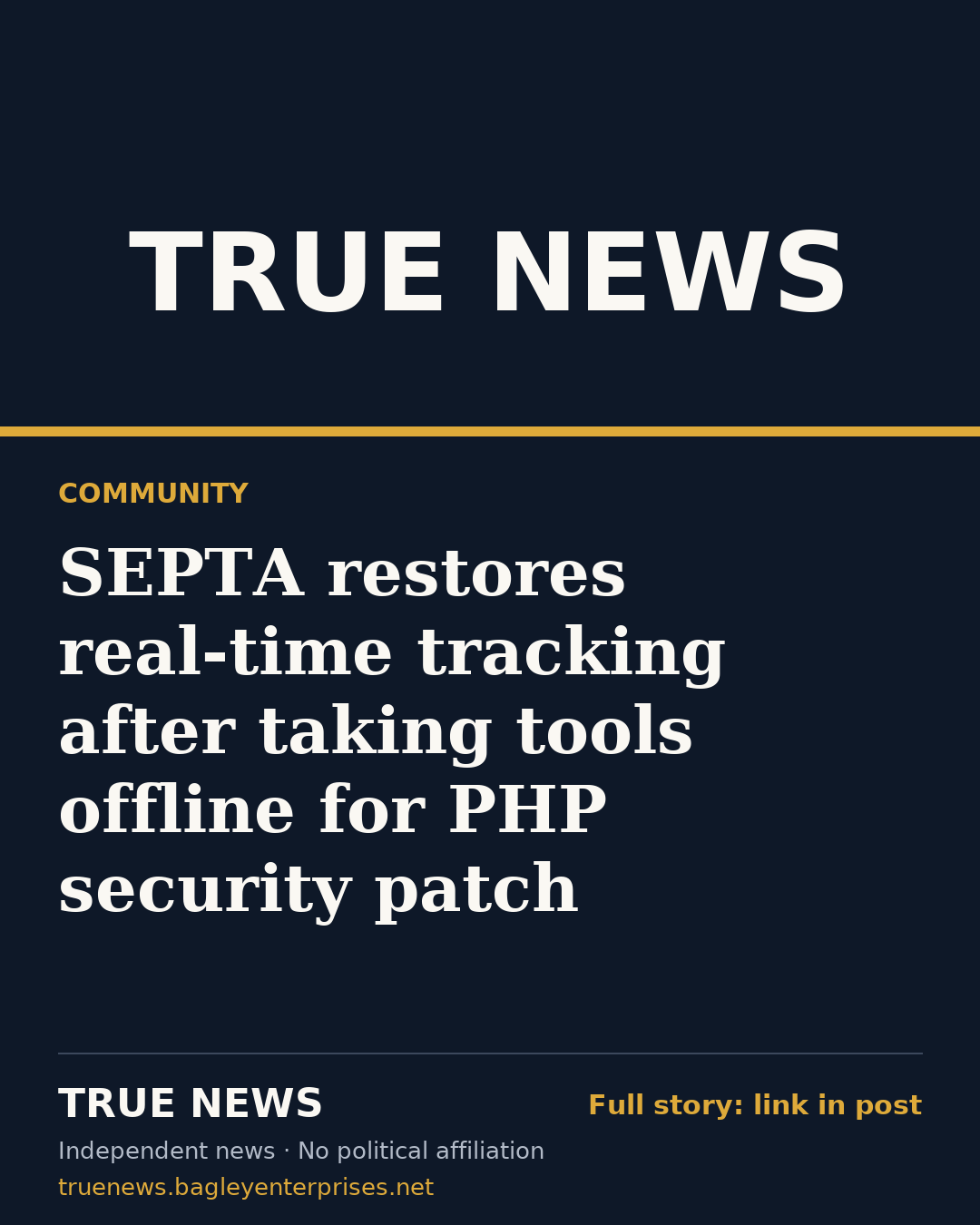 Share card: SEPTA restores real-time tracking after taking tools offline for PHP security patch