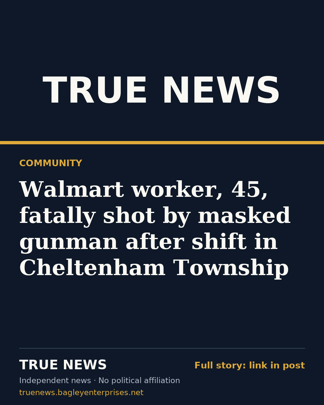 Share card: Walmart worker, 45, fatally shot by masked gunman after shift in Cheltenham Township