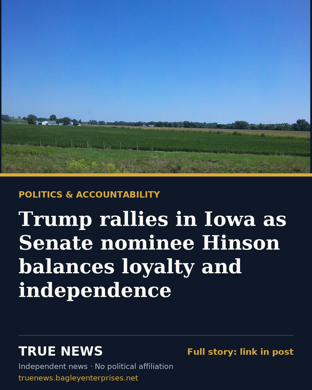 Share card: Trump rallies in Iowa as Senate nominee Hinson balances loyalty and independence