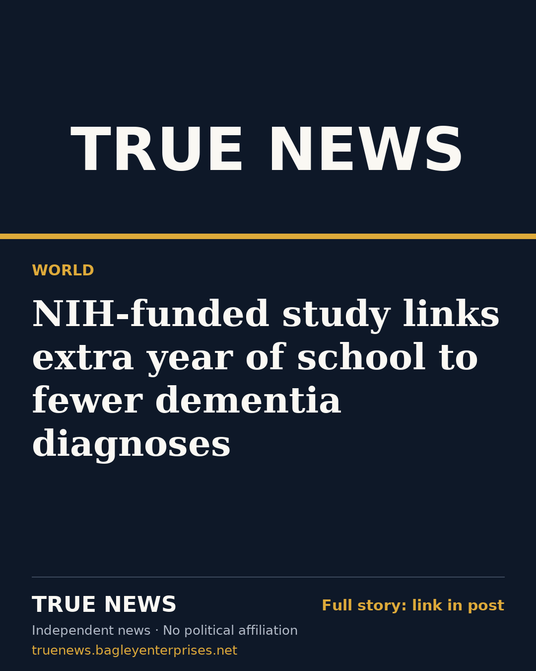 Share card: NIH-funded study links extra year of school to fewer dementia diagnoses