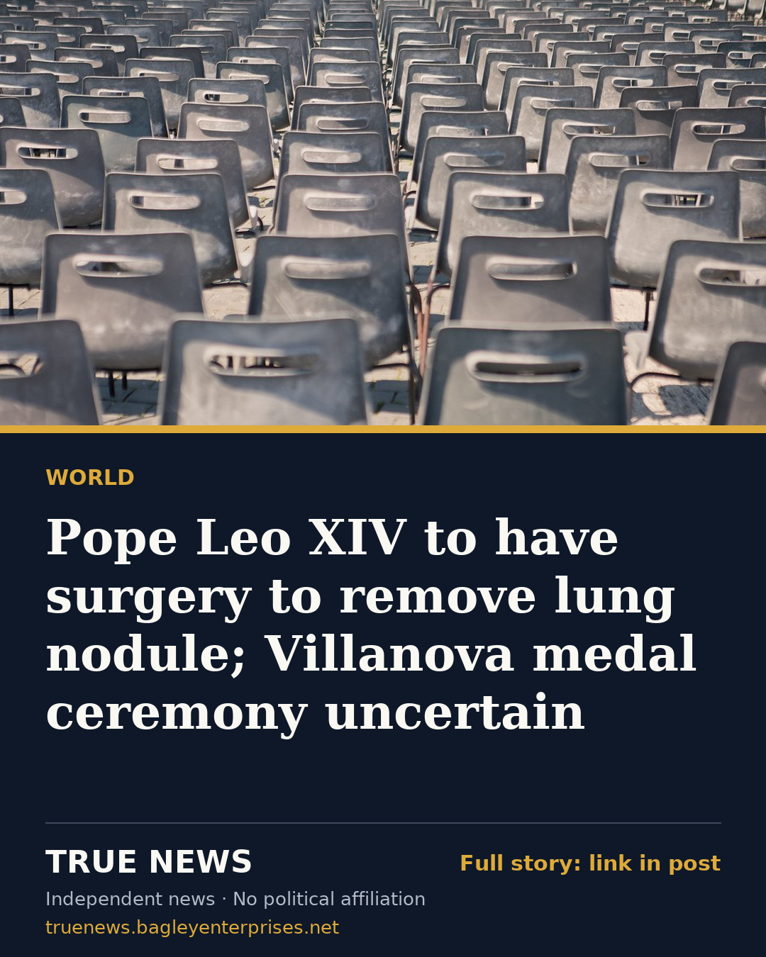 Share card: Pope Leo XIV to have surgery to remove lung nodule; Villanova medal ceremony uncertain