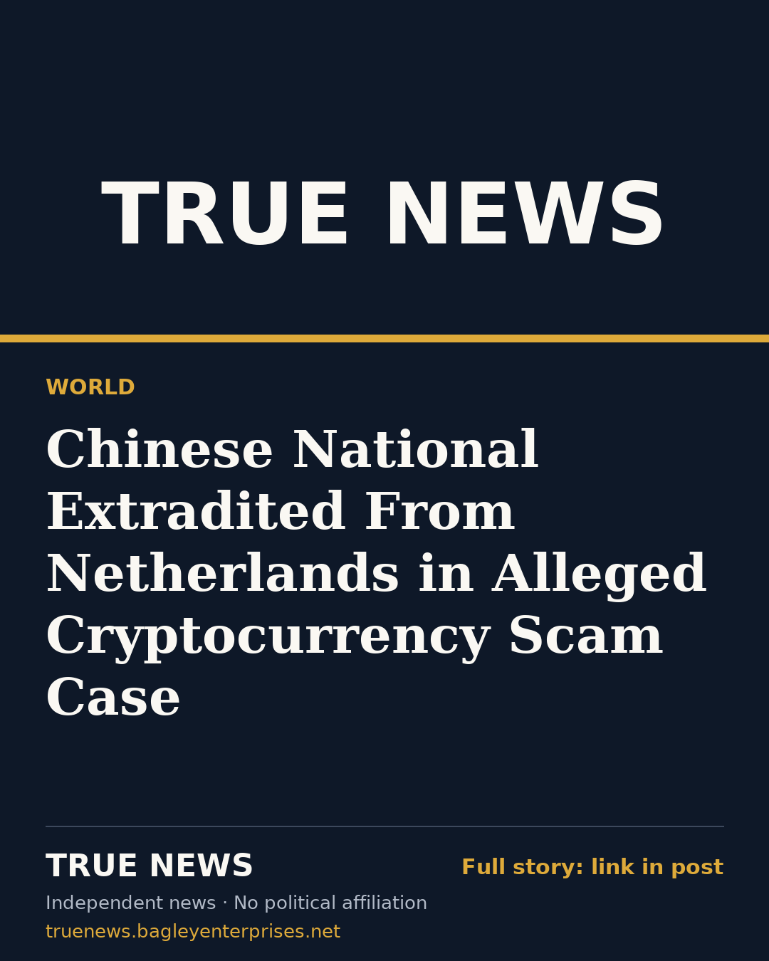 Share card: Chinese National Extradited From Netherlands in Alleged Cryptocurrency Scam Case