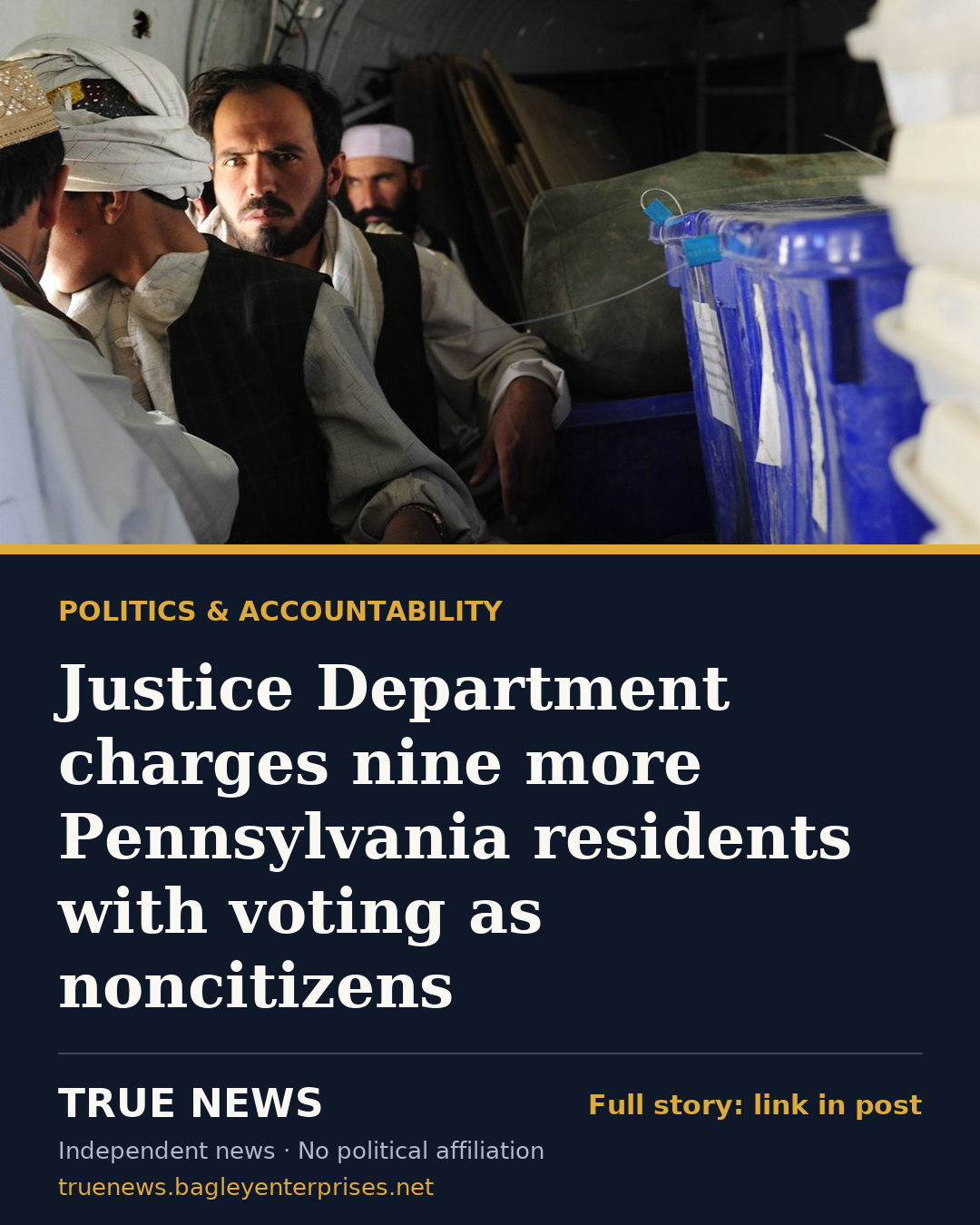 Share card: Justice Department charges nine more Pennsylvania residents with voting as noncitizens