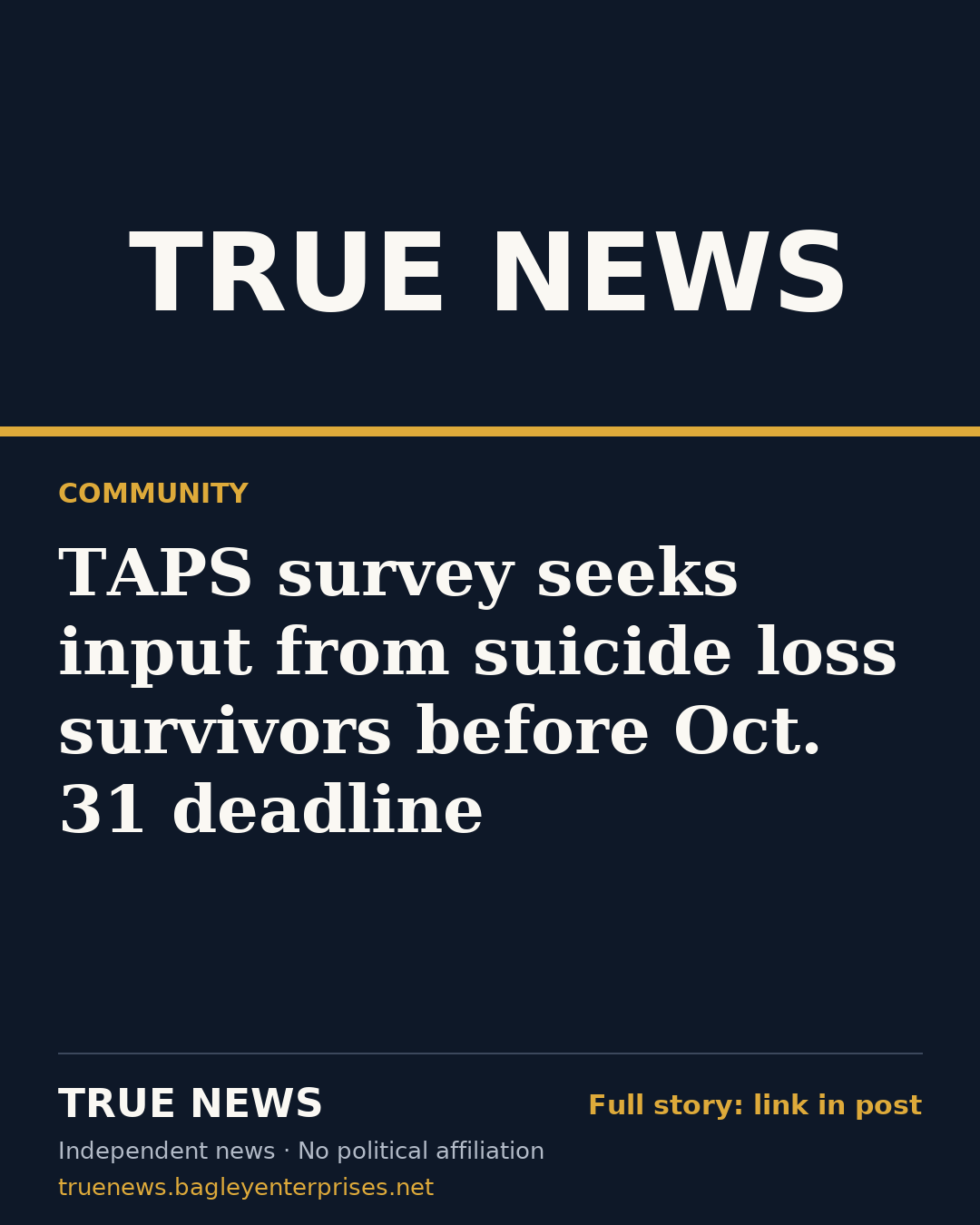 Share card: TAPS survey seeks input from suicide loss survivors before Oct. 31 deadline