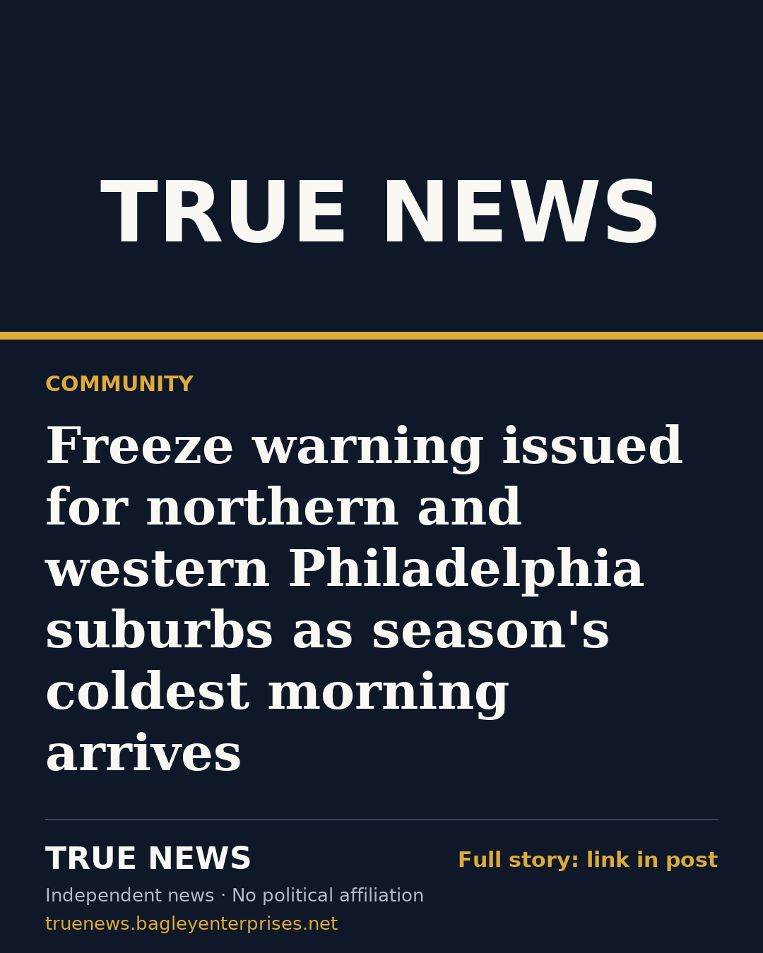 Share card: Freeze warning issued for northern and western Philadelphia suburbs as season's coldest morning arrives