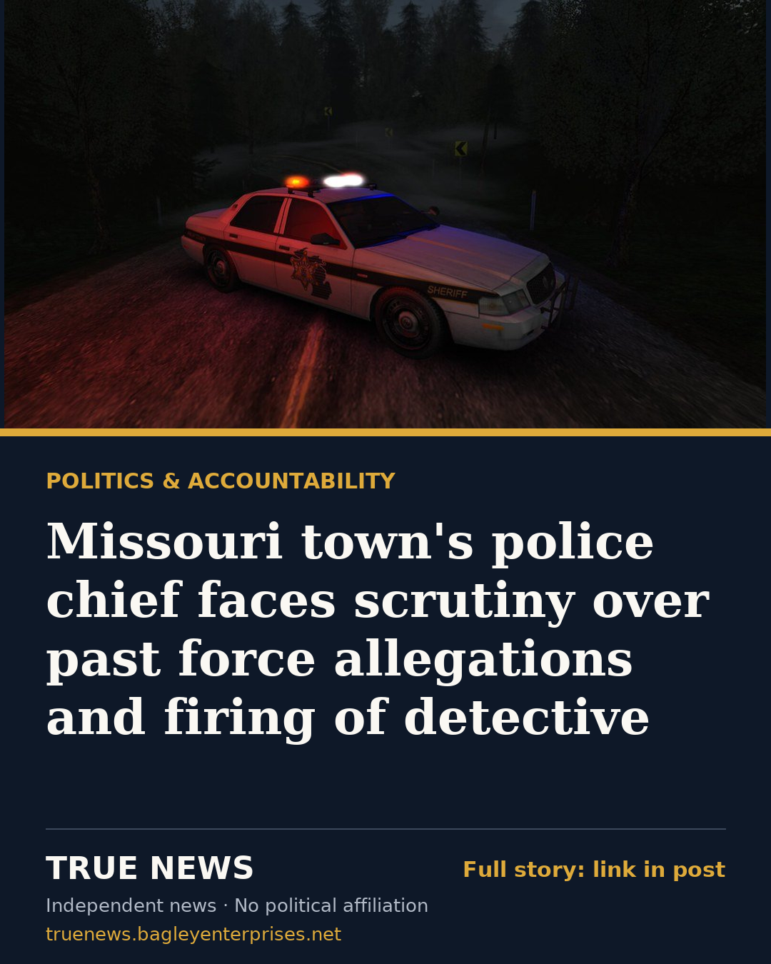 Share card: Missouri town's police chief faces scrutiny over past force allegations and firing of detective