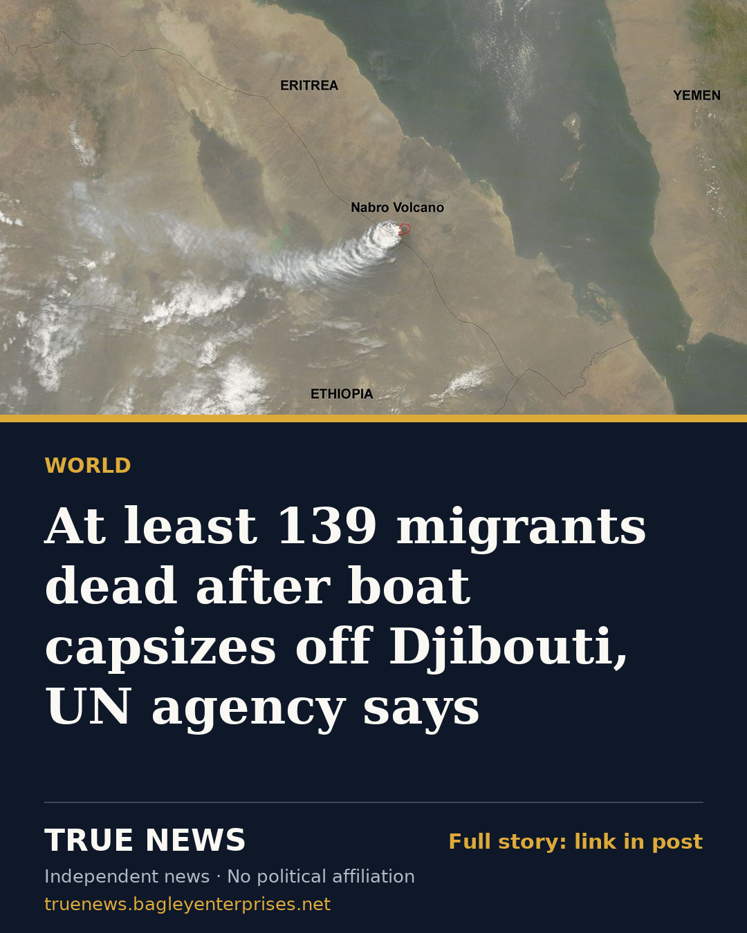 Share card: At least 139 migrants dead after boat capsizes off Djibouti, UN agency says