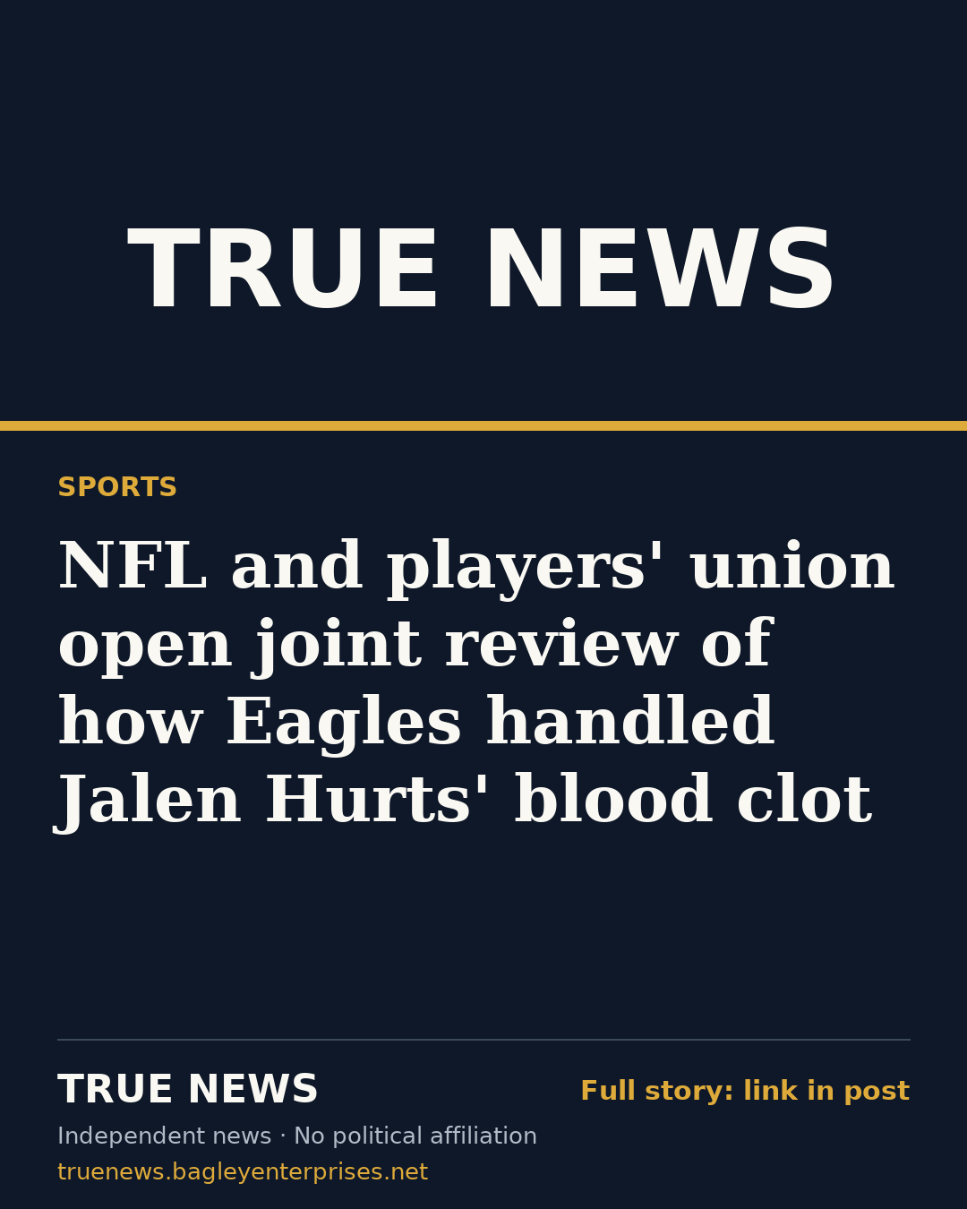 Share card: NFL and players' union open joint review of how Eagles handled Jalen Hurts' blood clot