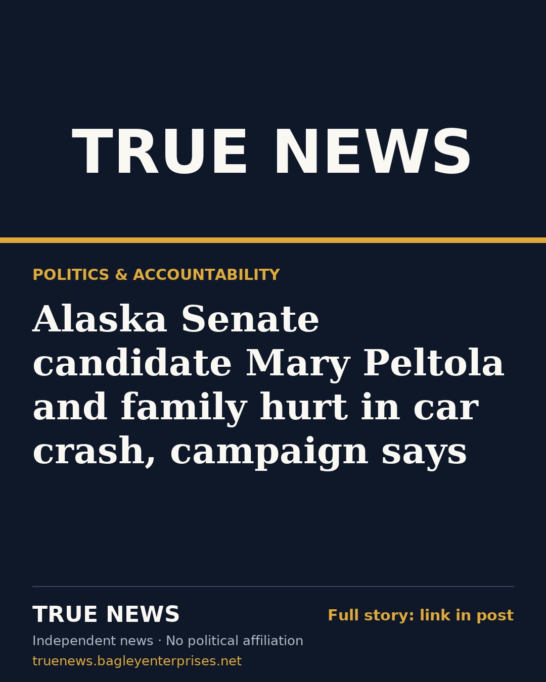 Share card: Alaska Senate candidate Mary Peltola and family hurt in car crash, campaign says