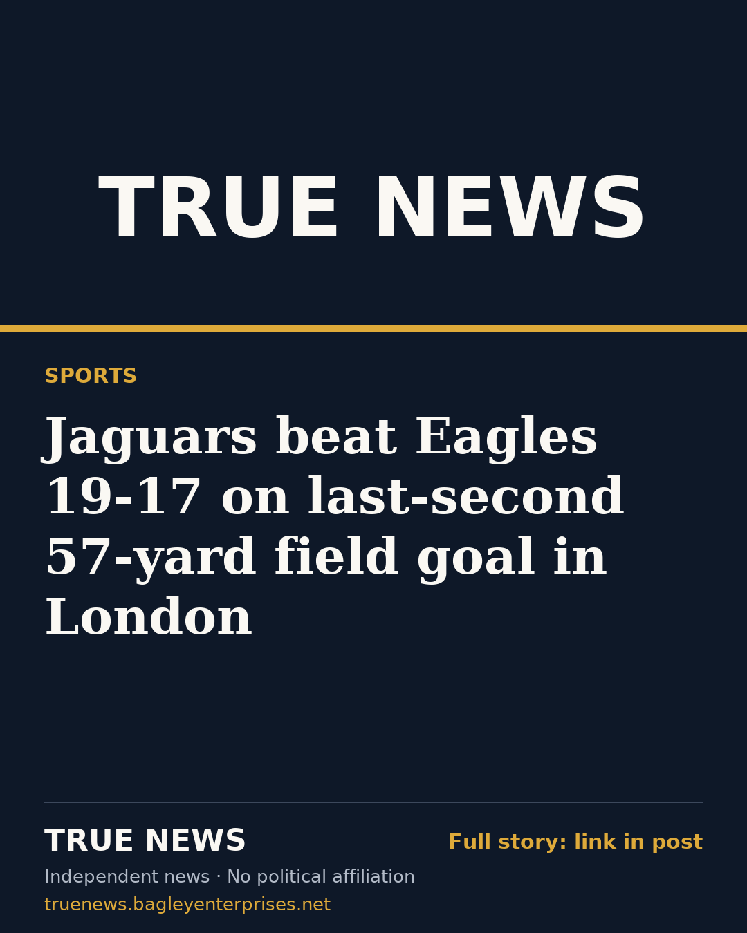 Share card: Jaguars beat Eagles 19-17 on last-second 57-yard field goal in London