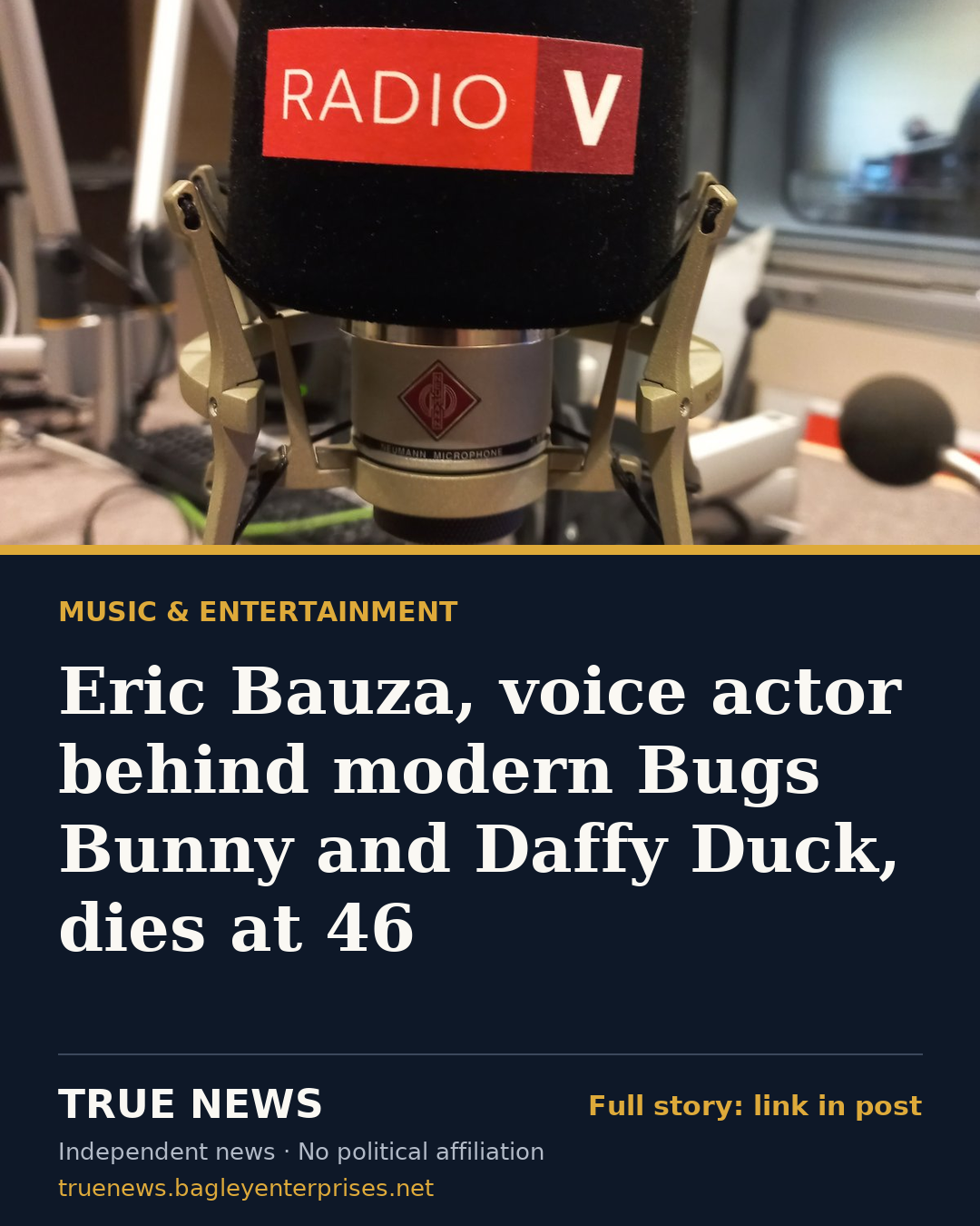 Share card: Eric Bauza, voice actor behind modern Bugs Bunny and Daffy Duck, dies at 46