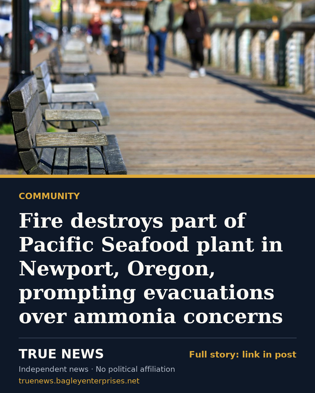 Share card: Fire destroys part of Pacific Seafood plant in Newport, Oregon, prompting evacuations over ammonia concerns