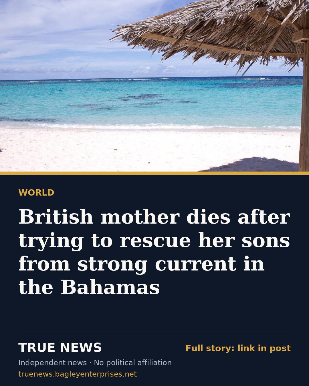 Share card: British mother dies after trying to rescue her sons from strong current in the Bahamas