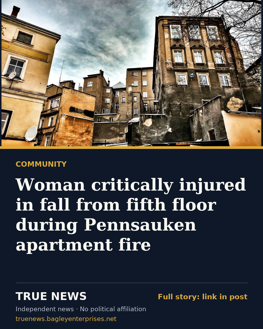 Share card: Woman critically injured in fall from fifth floor during Pennsauken apartment fire