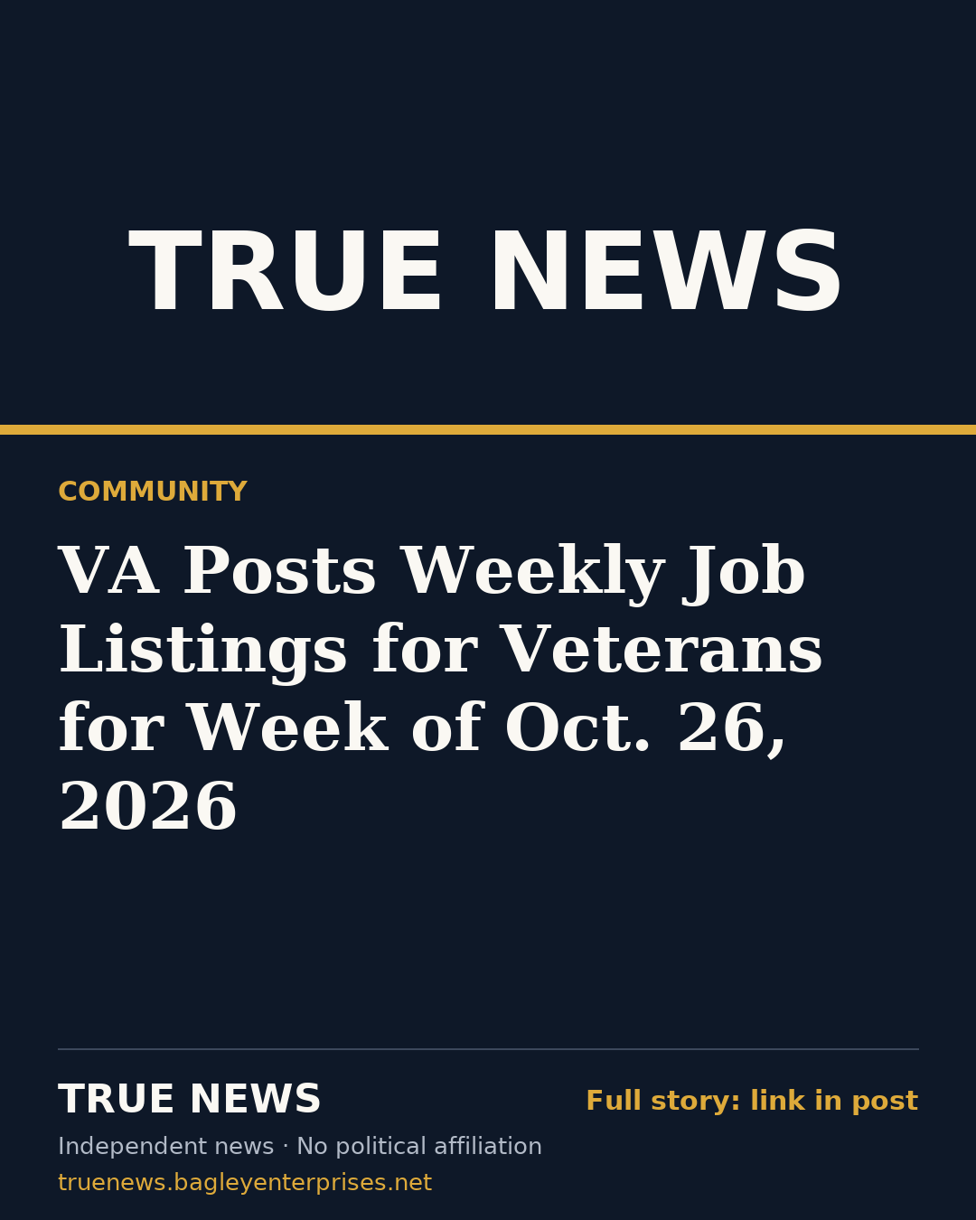 Share card: VA Posts Weekly Job Listings for Veterans for Week of Oct. 26, 2026