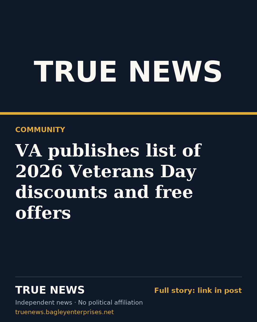 Share card: VA publishes list of 2026 Veterans Day discounts and free offers