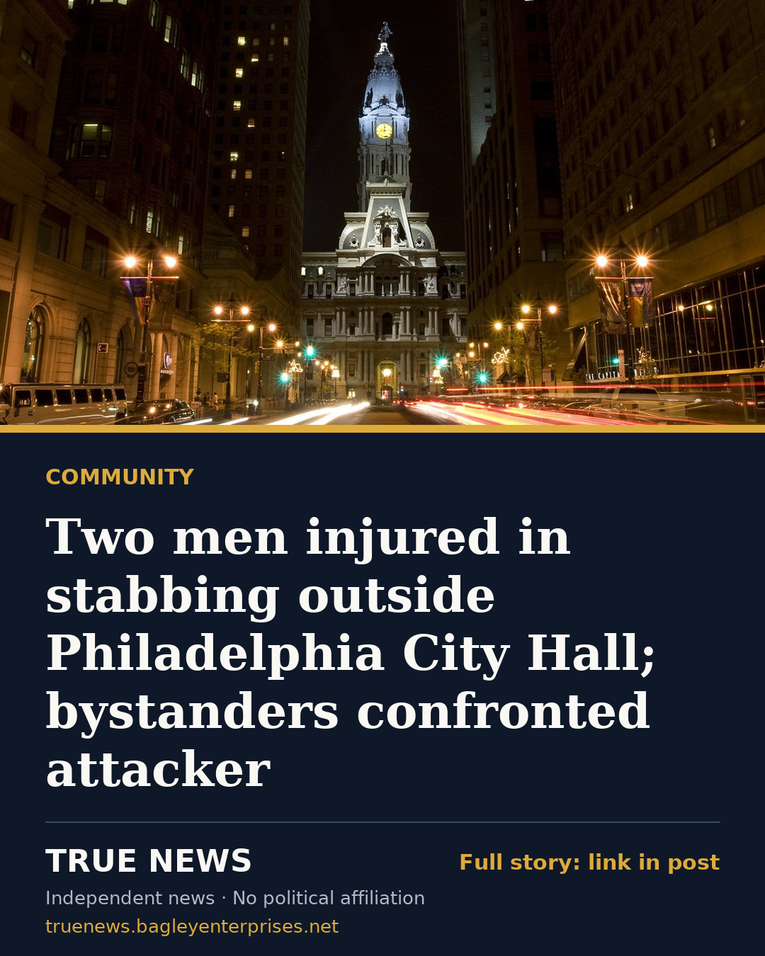 Share card: Two men injured in stabbing outside Philadelphia City Hall; bystanders confronted attacker
