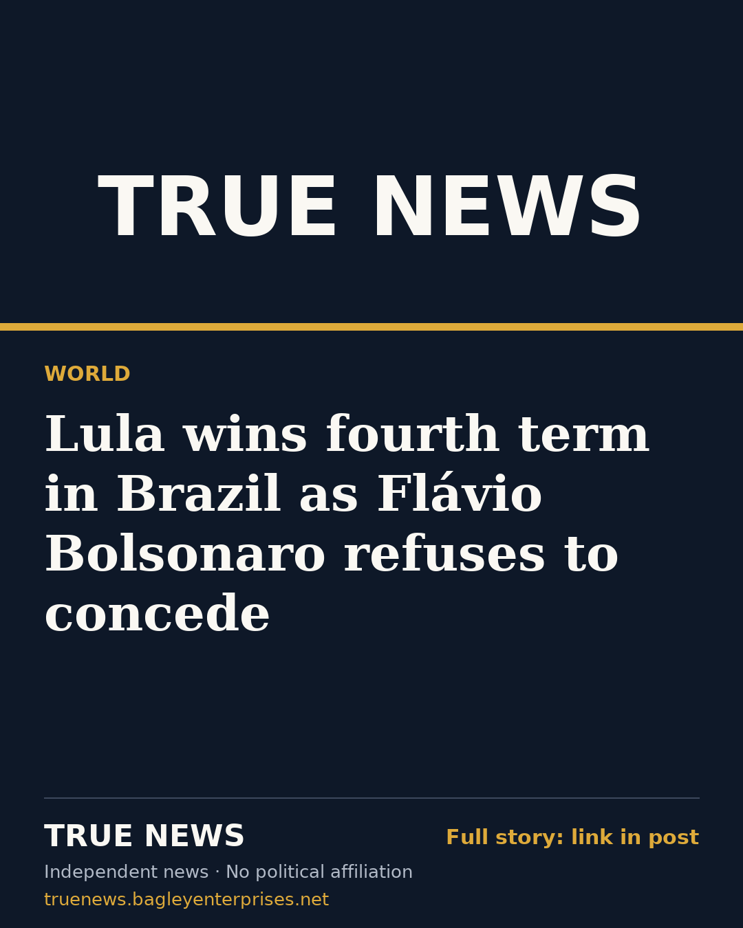 Share card: Lula wins fourth term in Brazil as Flávio Bolsonaro refuses to concede
