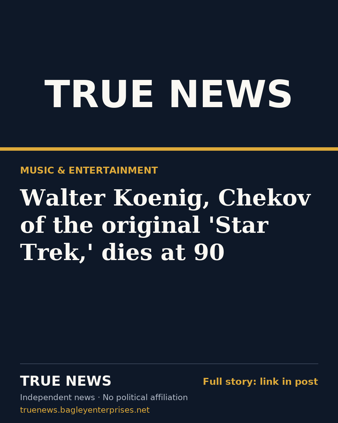Share card: Walter Koenig, Chekov of the original 'Star Trek,' dies at 90